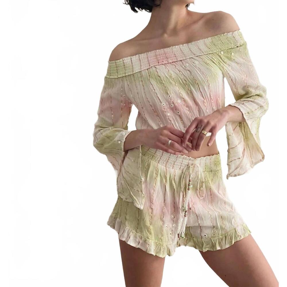 NEW BOHO MADRID women's glimmer shorts set in watermelon sugar